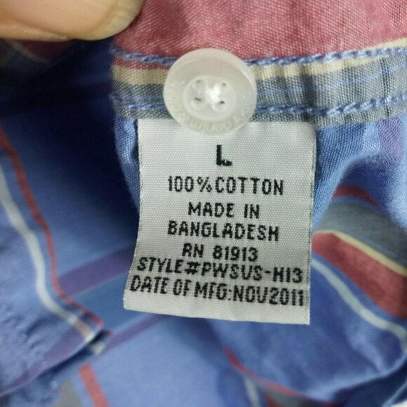 Paper Denim & Cloth Mens Short Sleeve Tartan Plaid Shirt Blue Large Button Front - Picture 3 of 4